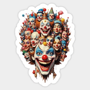 The Carnival of Pure Chaos A Grotesque Maximalist Collage of Maniacal Clown Faces Sticker